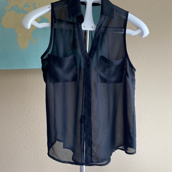 Wet seal size small black sheer sleeveless button down blouse business casual - Picture 3 of 7
